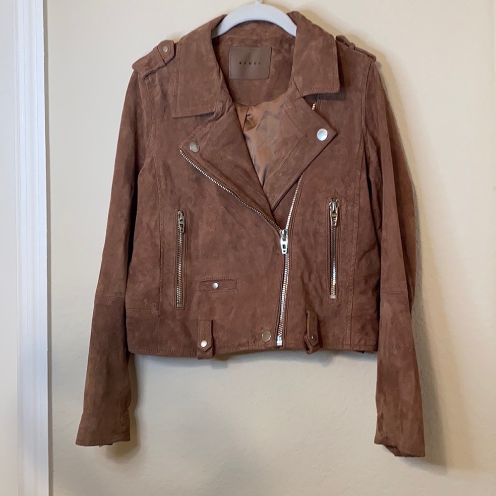 Blank NYC Leather Caramel Brown Suede Moto Jacket
